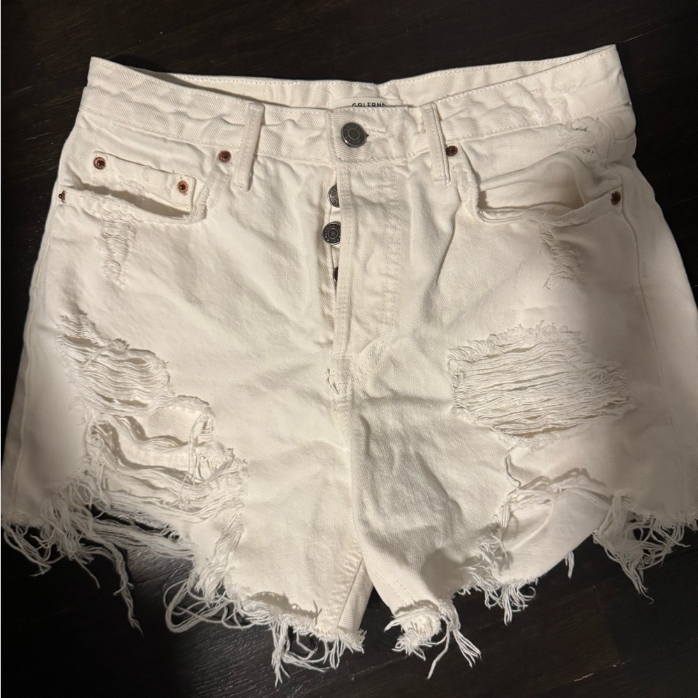 GRLFRND Frayed White Jean Shorts